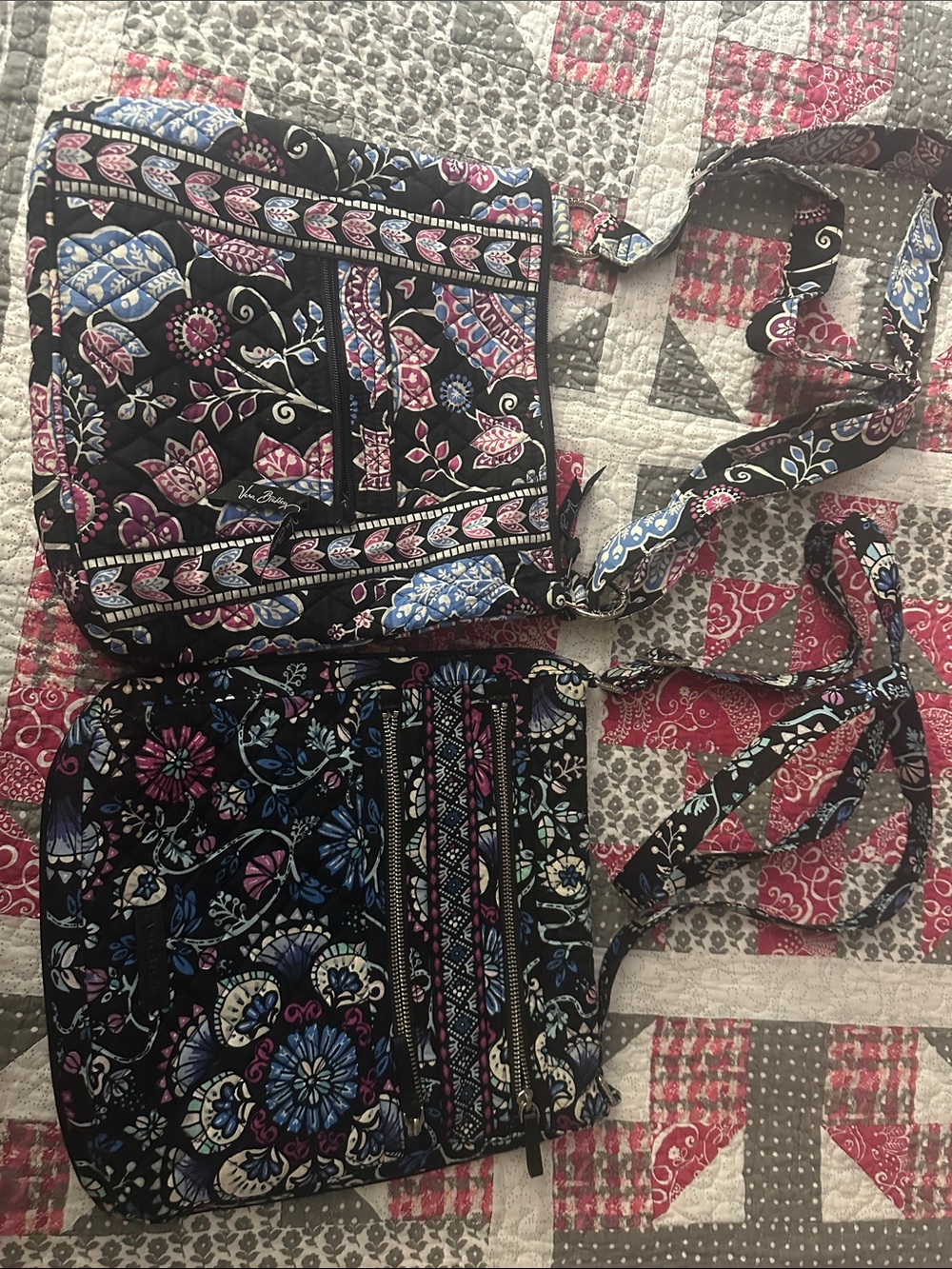 2 Vera Bradley Black Quilted Crossbody bags  Floral Print